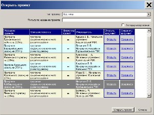 Форма выбора проекта. Программа КПДОК